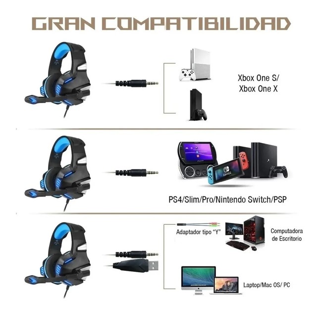 Audifonos Diadema Gamer Microfono Ps4 Ps5 Xbox One X Pc Lap