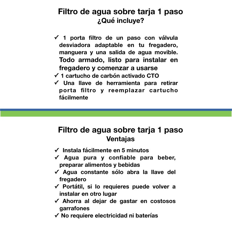 Filtro Purificador de Agua Paso 2 con Dos Cartuchos de Carbón Activado y Cáscara de Coco