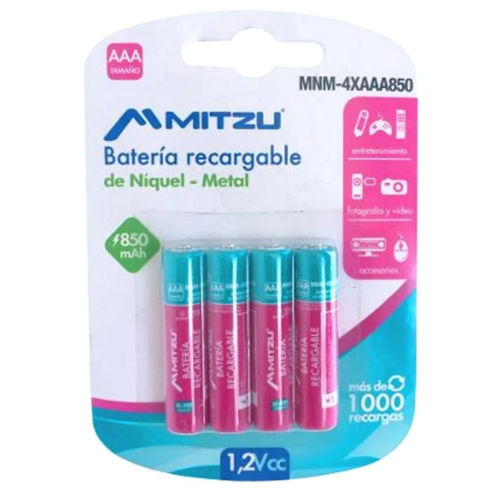 Paquete De 4 Pilas Recargables rosas Aaa O Triple A 1.2v Mitzu