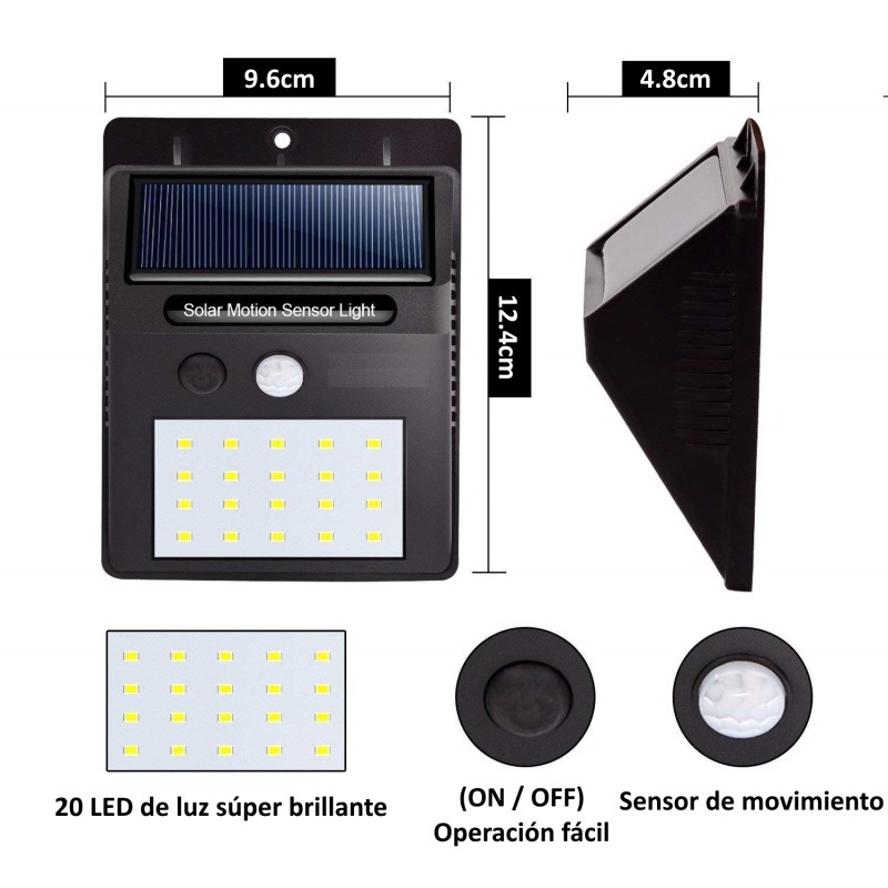  Lámpara LED solar con Sensor de movimiento