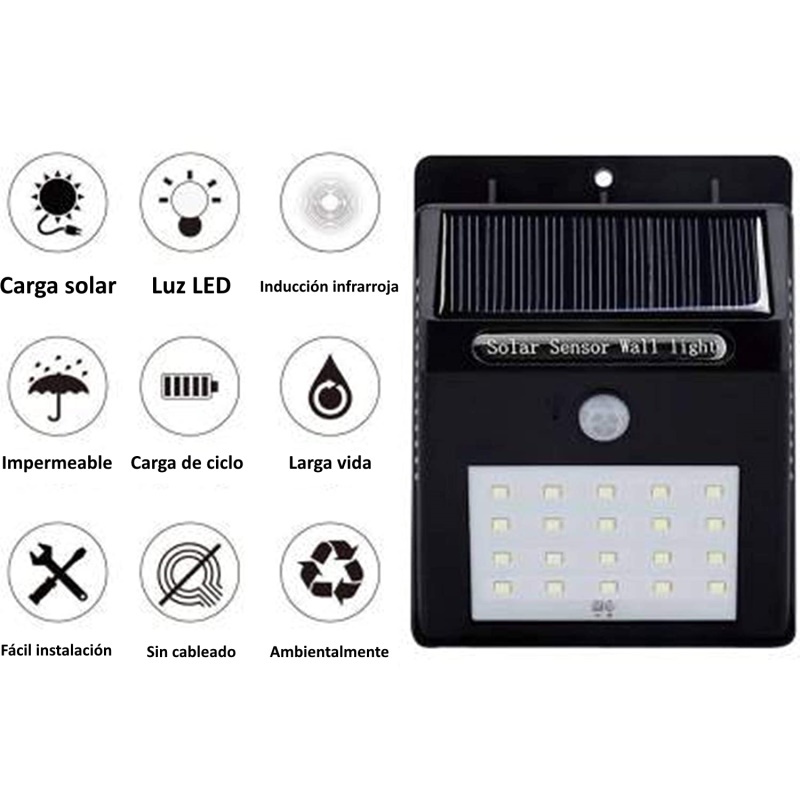  Lámpara LED solar con Sensor de movimiento