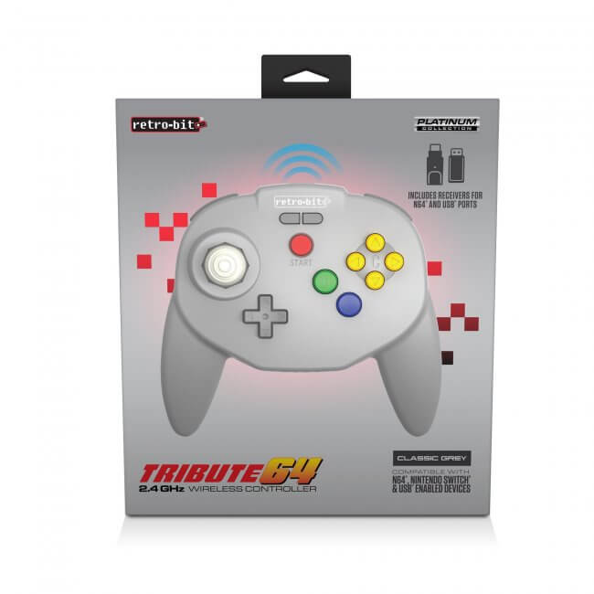 Control Inalambrico Tribute64 2.4 GHz Gris para Nintendo 64 Switch USB