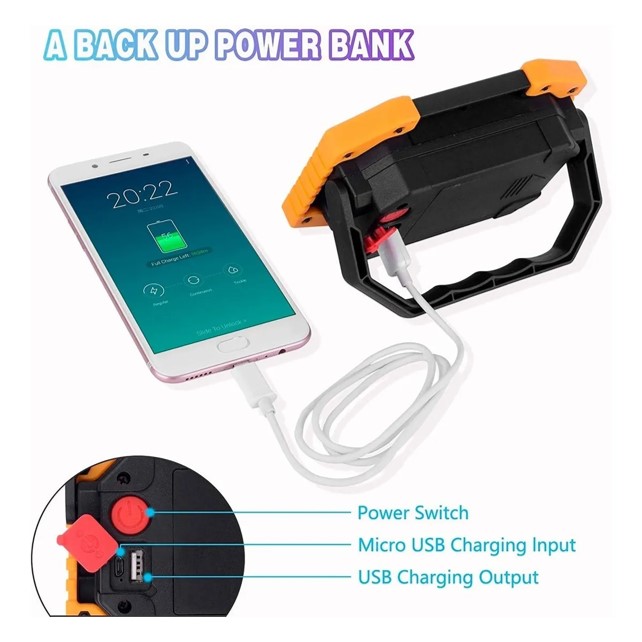 Lampara Reflector Uso Rudo Led 10w Pila Recargable Portátil