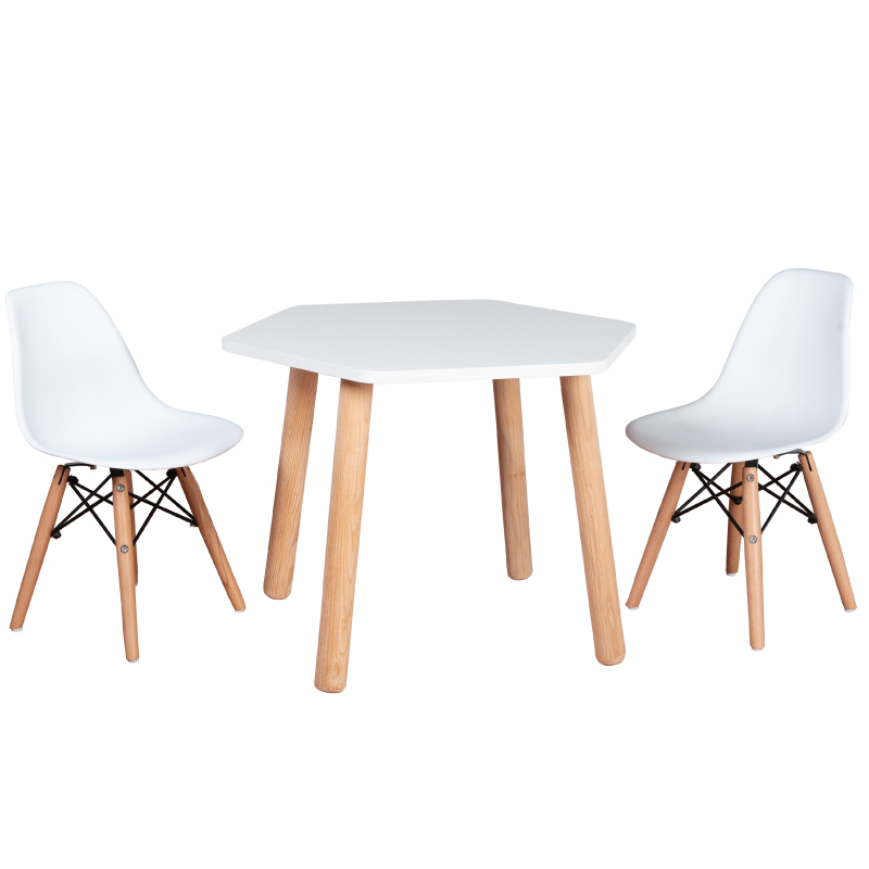 Comedor Infantil Moderno - Juego de Dos sillas y una Mesa | Blanco & Madera