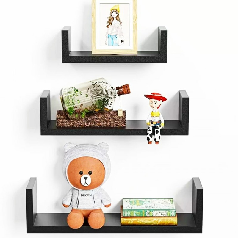 3 Repisas Flotantes Minimalistas en U 30cm, 40cm, 50cm