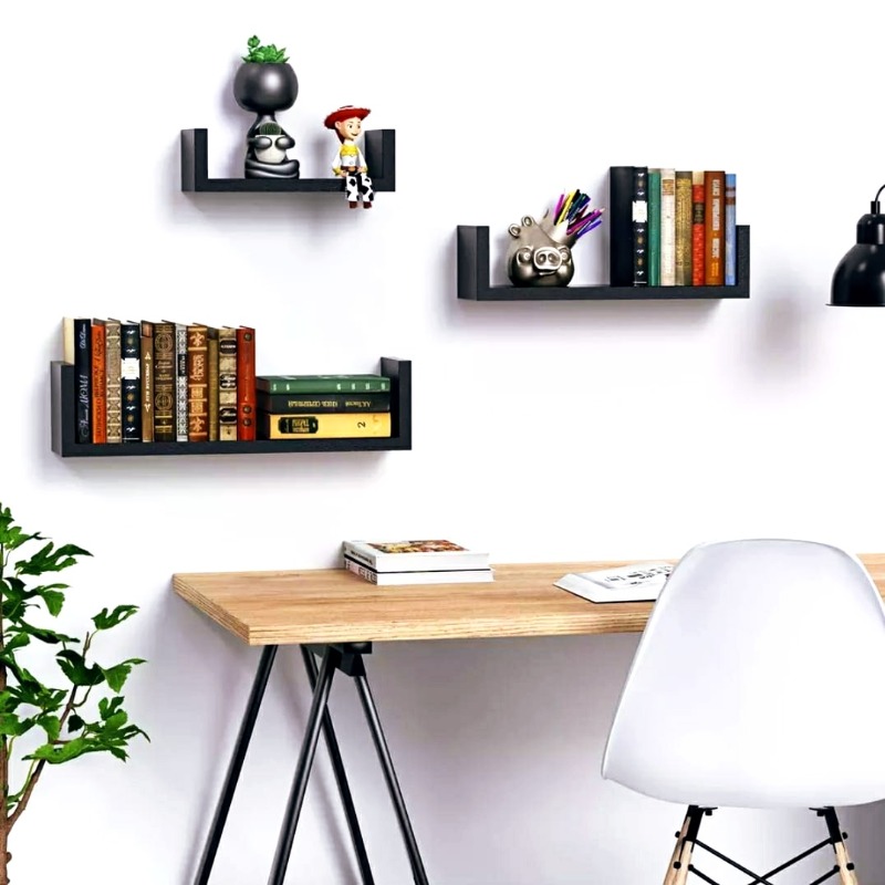 3 Repisas Flotantes Minimalistas en U 30cm, 40cm, 50cm