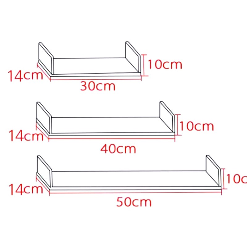 3 Repisas Flotantes Minimalistas en U 30cm, 40cm, 50cm