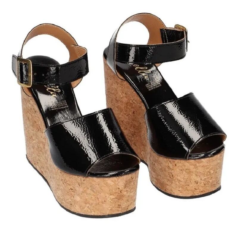 Sandalias Zapatos Mujer Tacon Zapatillas Plataforma 180 /z Negro