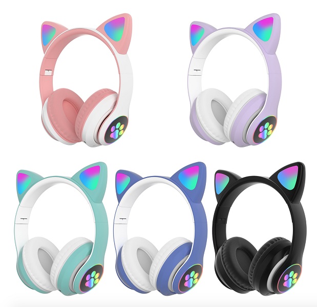 AUDIFONOS INALAMBRICOS OREJAS DE GATO LUZ LED L550 HUELLITA