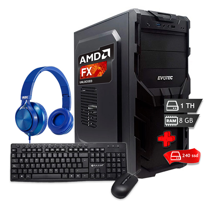 Pc Gamer Amd Fx 9830p Ssd 240gb + 1tb Ram 8gb Ddr4 + Audífonos + Kit de teclado