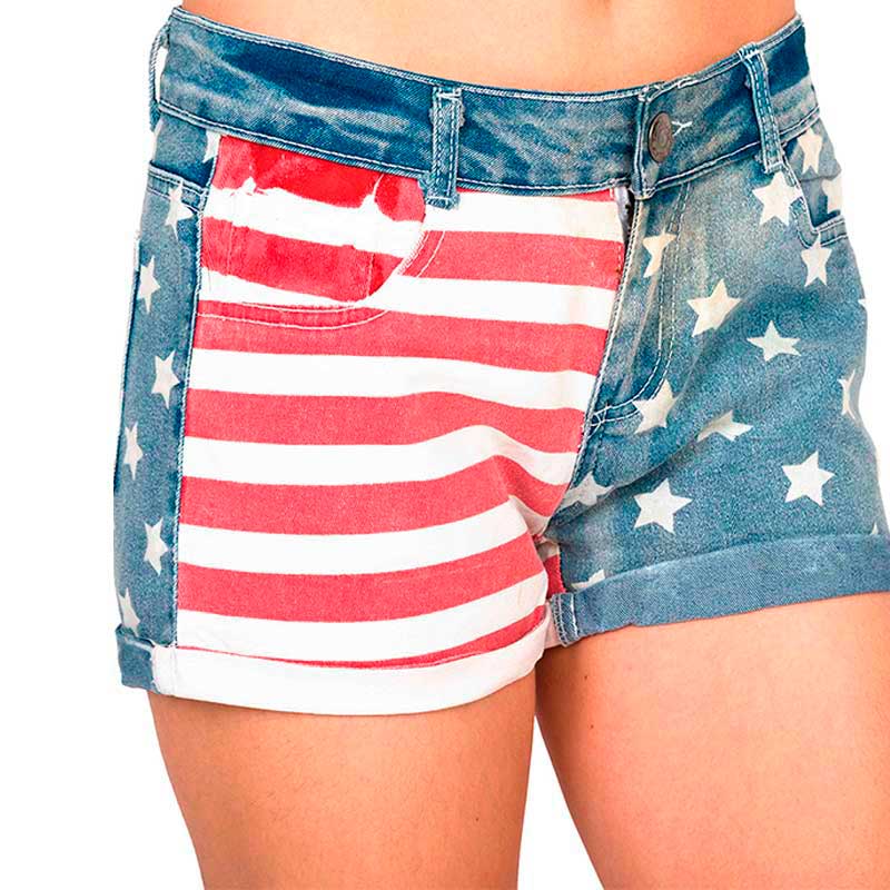 Short Mezclilla Moda Mujer Bandera Bolsas V-p382
