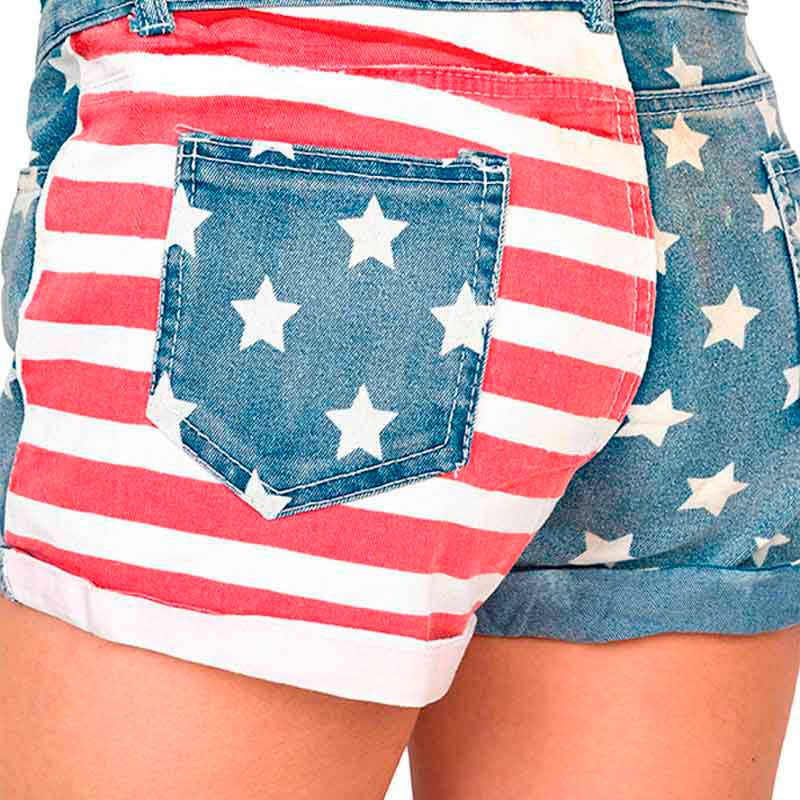 Short Mezclilla Moda Mujer Bandera Bolsas V-p382