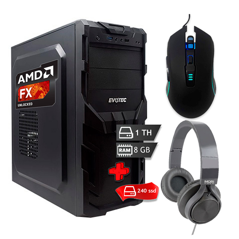Pc Gamer Amd Fx Hdd 1tb Ssd 240gb Ram 8gb + Mouse + Diadema