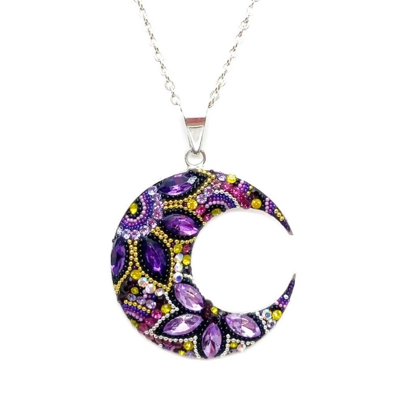 Juego de collar y aretes Luna Morada de Plata .925 Joyería Zvezda