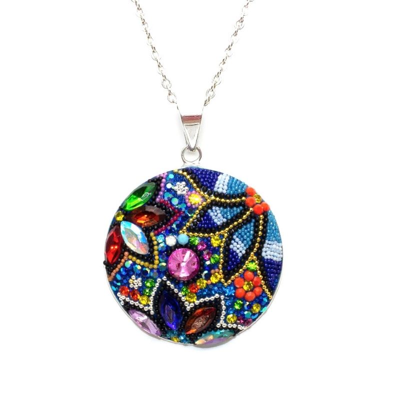 Juego de collar y aretes Medallón Multicolor de Plata .925 Joyería Zvezda