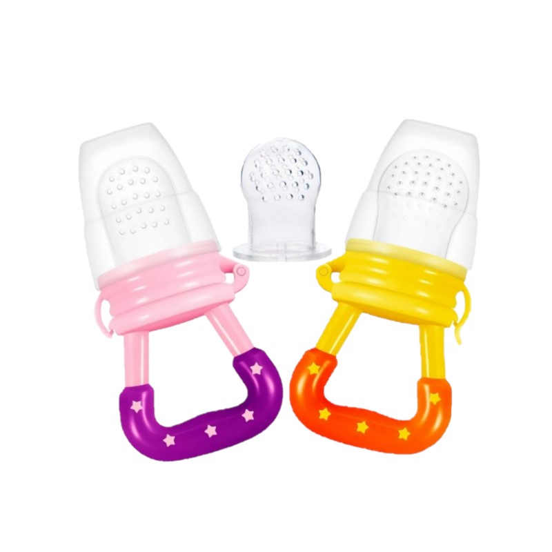 2 CHUPONES BEBÉ FRUTA GRANDE, ROSA Y  AMARILLO + REPUESTO GER