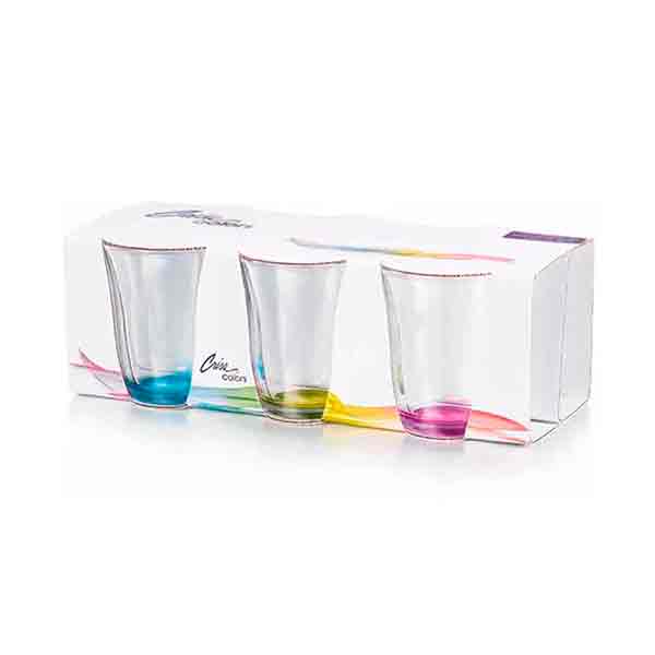 Vaso vidrio Juego de vasos/fondo atomizado/color Crisa 260ml/8.8oz 6 pzas. CRISA-7922