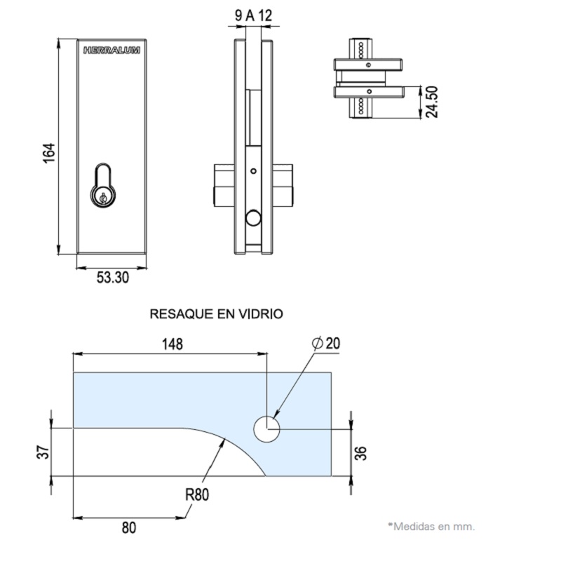 Chapa de Piso para Vidrio Templado Herralum Satín