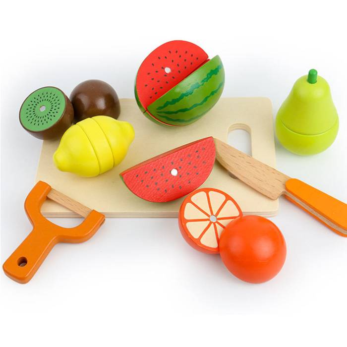 Frutas y verduras magneticas para cortar en madera