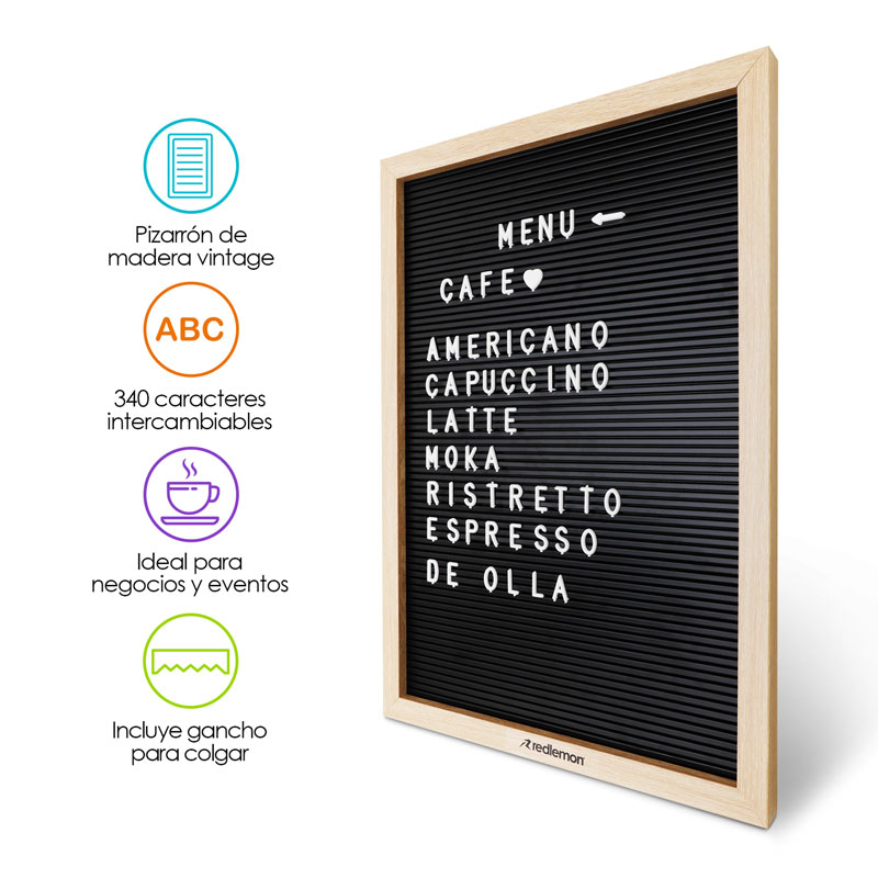 Pizarrón de Madera Vintage 340 Letras Intercambiables Redlemon