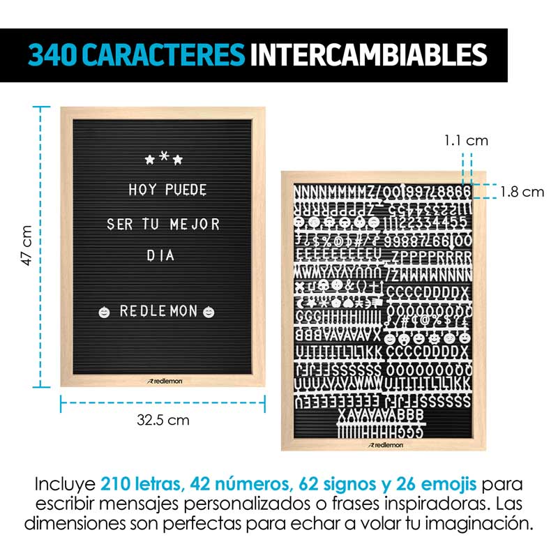 Pizarrón de Madera Vintage 340 Letras Intercambiables Redlemon