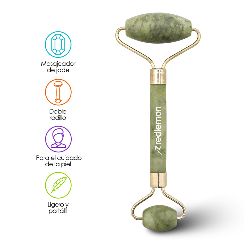 Masajeador Rodillo Jade para Masaje Facial Doble Extremo Redlemon
