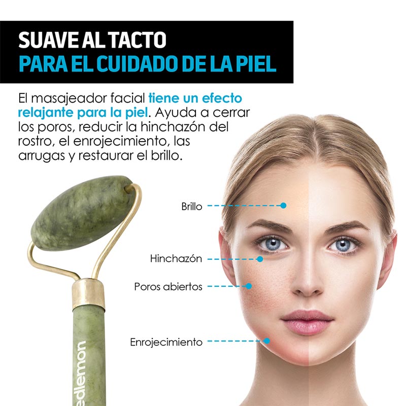 Masajeador Rodillo Jade para Masaje Facial Doble Extremo Redlemon