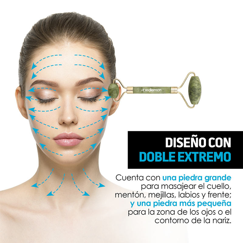 Masajeador Rodillo Jade para Masaje Facial Doble Extremo Redlemon