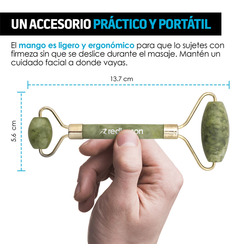 Masajeador Rodillo Jade para Masaje Facial Doble Extremo Redlemon