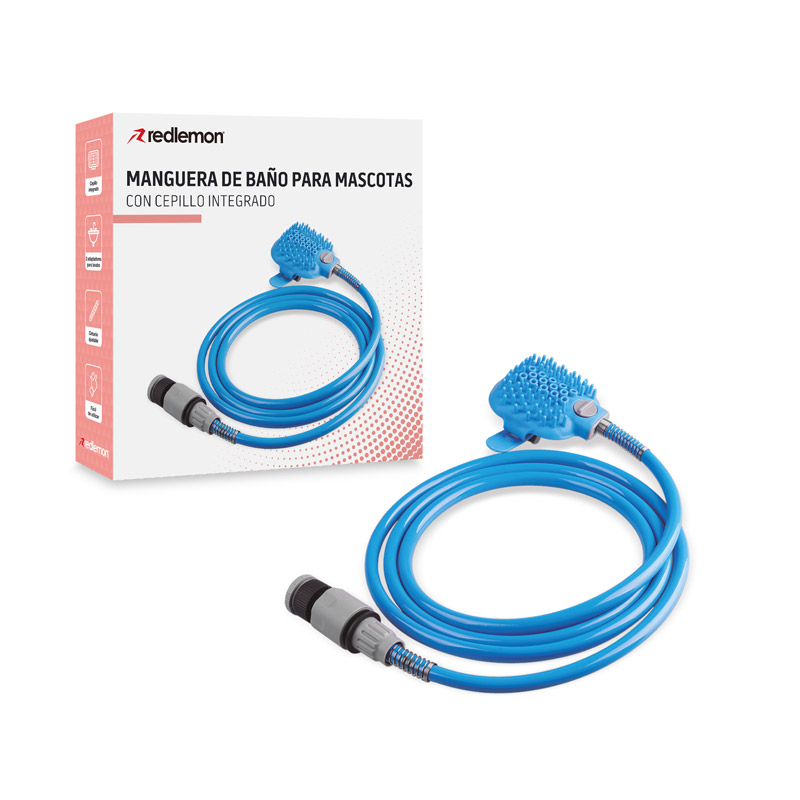 Regadera para Perros Y Gatos Con Cepillo Manguera Redlemon