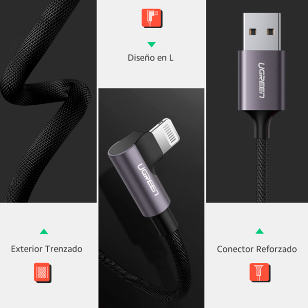 Cable de Carga UGREEN USB-A a Lightning M/M Trenzado para Iphone 1 metro 60521