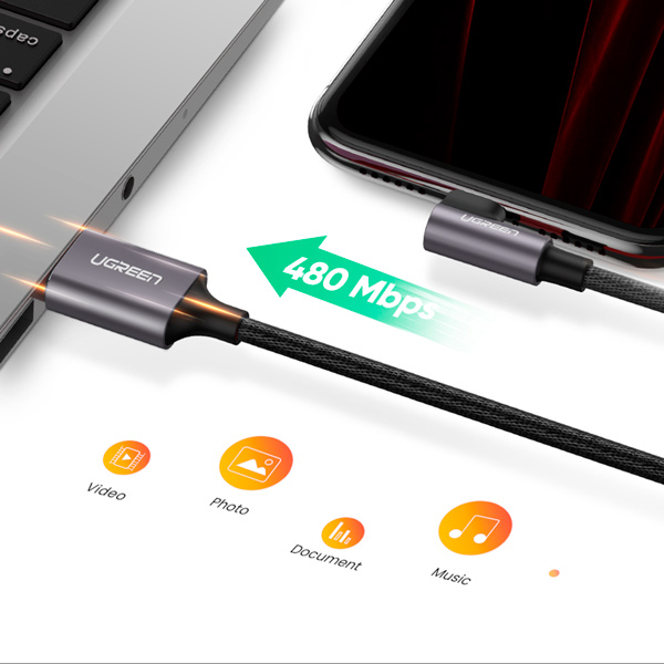 Cable de Carga UGREEN USB-A a Lightning M/M Trenzado para Iphone 1 metro 60521