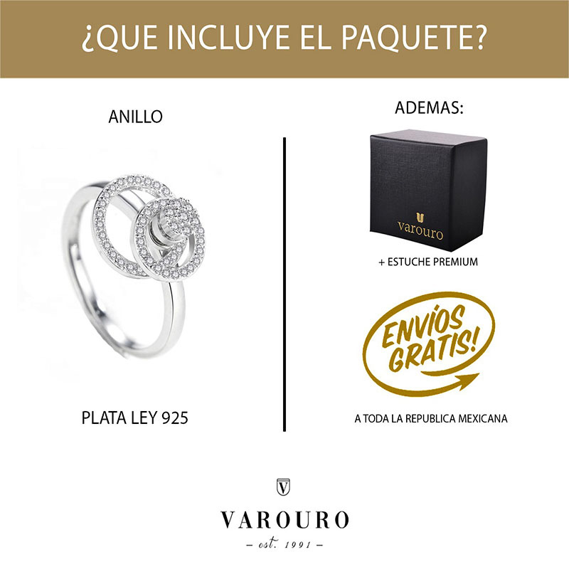 Anillo Compromiso VAROURO  Plata 925 Giratorio Ajustable + Estuche