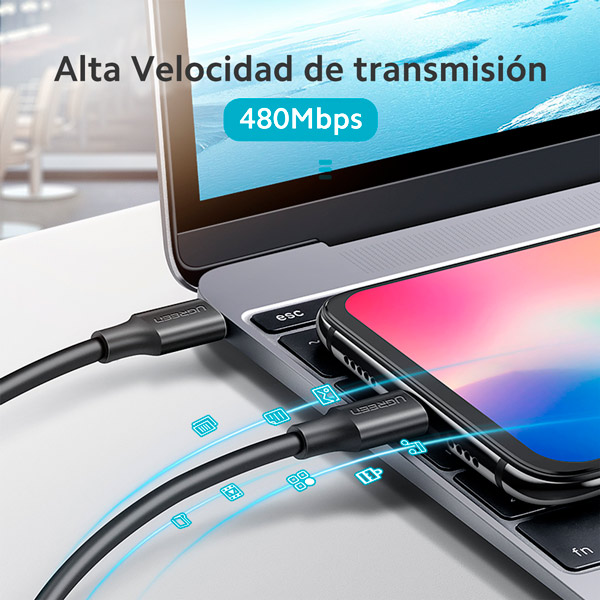 Cable de Carga UGREEN USB-C a USB-C Niquelado 1 metro 50997