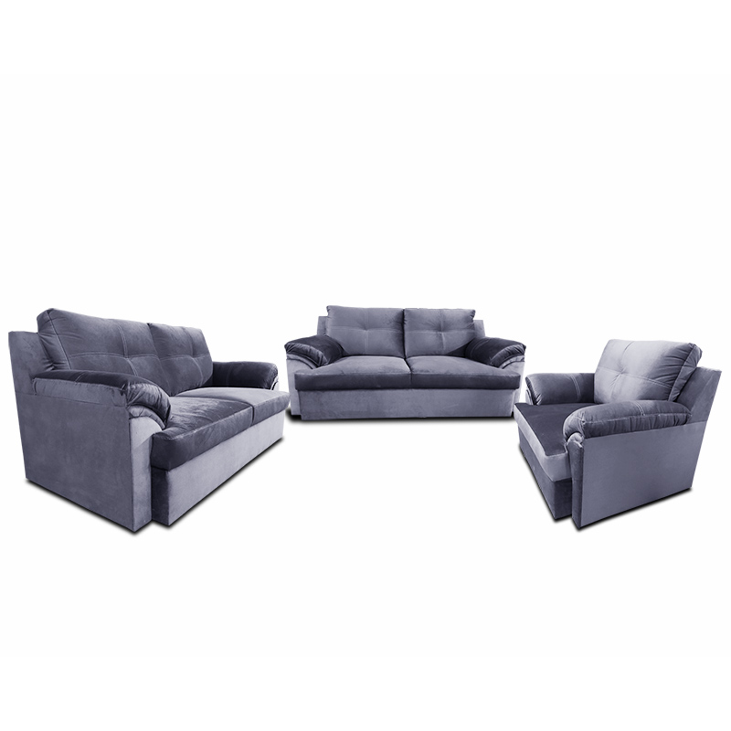 Sala Denver 3-2-1 Sofa, Love Seat y Sillon Tela Terciopelo Gris Plomo Maderian//ENTREGA A CDMX Y ZONA METROPOLITANA.
