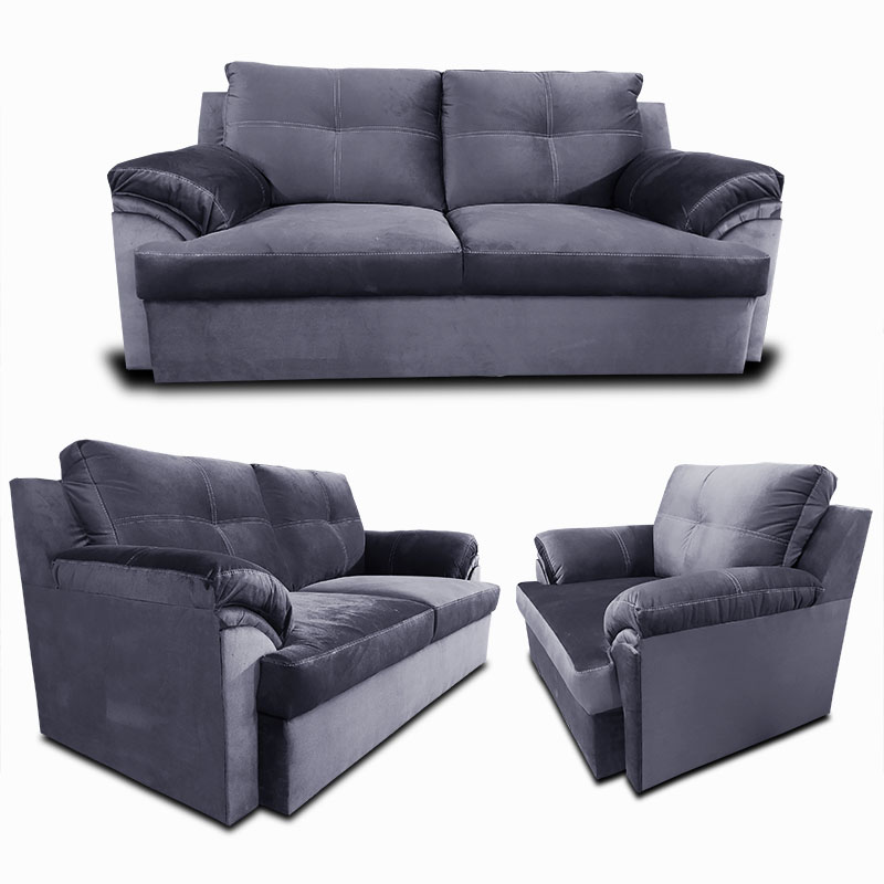 Sala Denver 3-2-1 Sofa, Love Seat y Sillon Tela Terciopelo Gris Plomo Maderian//ENTREGA A CDMX Y ZONA METROPOLITANA.