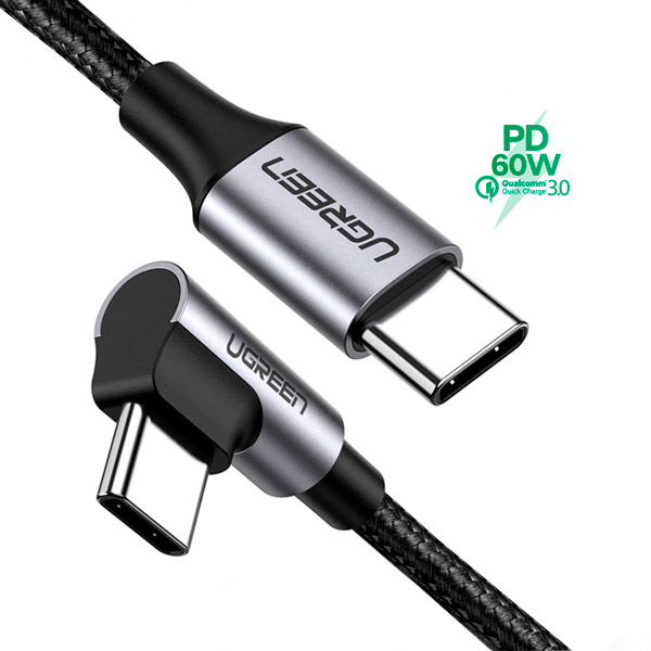 Cable de Carga UGREEN USB-C a USB-C en Angulo M/M Redondo Carcasa de Aluminio Niquelado 1 metro 50123
