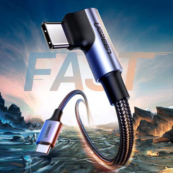 Cable de Carga UGREEN USB-C a USB-C en Angulo M/M Redondo Carcasa de Aluminio Niquelado 1 metro 50123