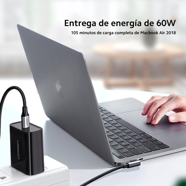 Cable de Carga UGREEN USB-C a USB-C en Angulo M/M Redondo Carcasa de Aluminio Niquelado 1 metro 50123