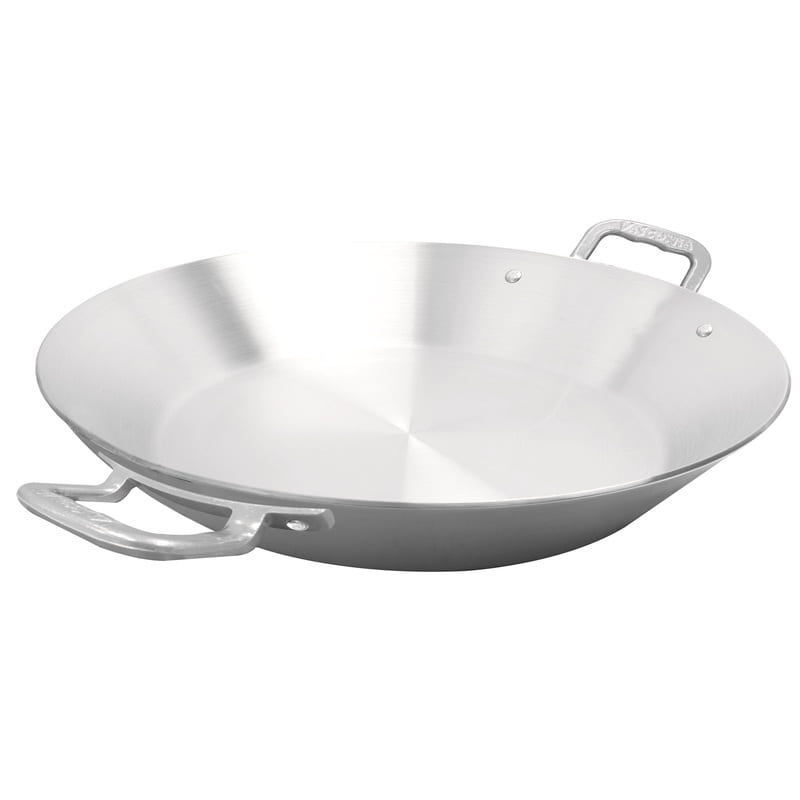 Paellera Profesional acorzada de 4mm. de 70cm. Con 4 asas Vasconia Pro de Aluminio Plateado Pulido con Certificación NSF