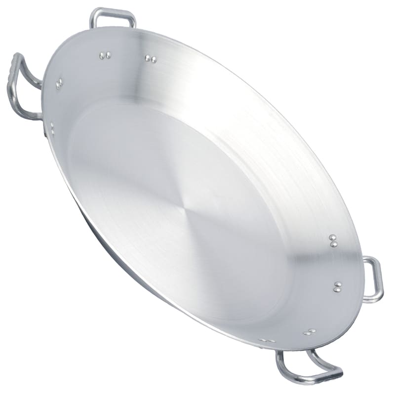 Paellera Profesional acorzada de 4mm. de 70cm. Con 4 asas Vasconia Pro de Aluminio Plateado Pulido con Certificación NSF