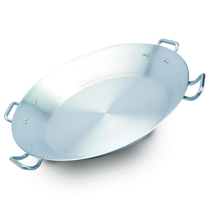 Paellera Profesional acorzada de 4mm. de 70cm. Con 4 asas Vasconia Pro de Aluminio Plateado Pulido con Certificación NSF