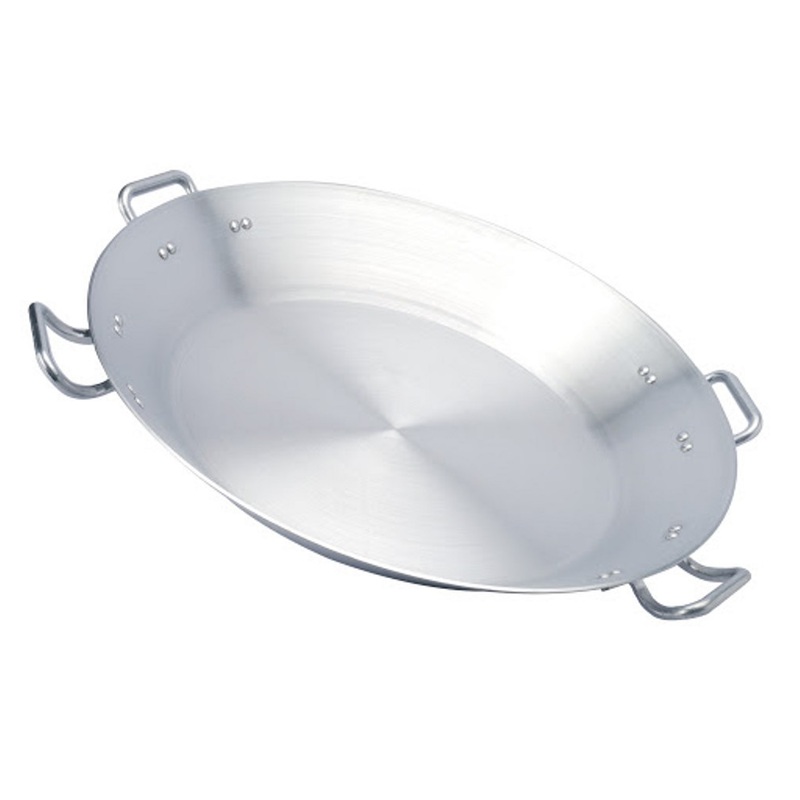 Paellera Profesional acorzada de 4mm. de 70cm. Con 4 asas Vasconia Pro de Aluminio Plateado Pulido con Certificación NSF