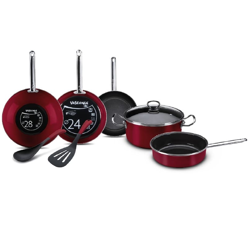 Batería de Cocina Vasconia Elegance de 8 Piezas de Vitroacero® Color Vino con Duraflon® PRO