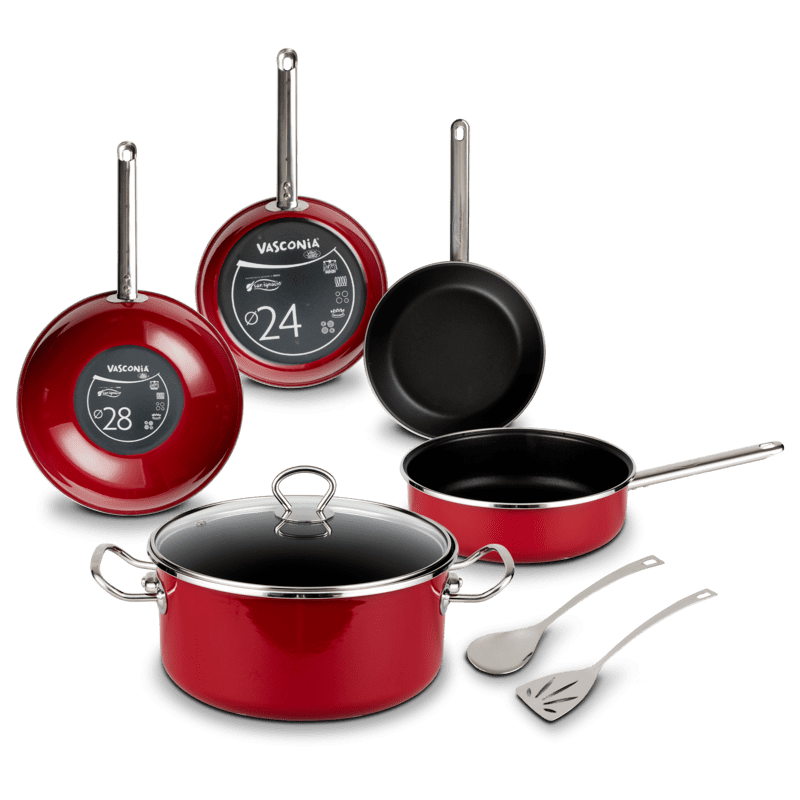 Batería de Cocina Vasconia Elegance de 8 Piezas de Vitroacero® Color Vino con Duraflon® PRO