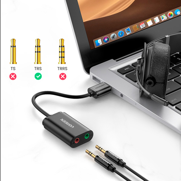 Adaptador de Sonido UGREEN USB-A Macho a Aux 3.5 mm Plug and Play 30724