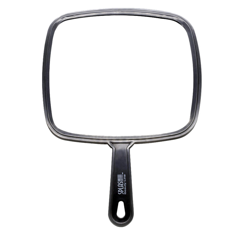 Espejo De Mano Cuadrado Mango Plástico Negro 33 Cm X 24 Cm
