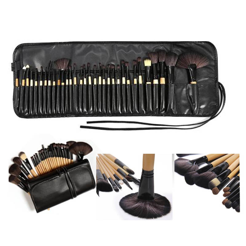 Set De 32 Brochas Maquillaje color Madera Profesional De Ojos + 1 Regalo Limpia Brochas