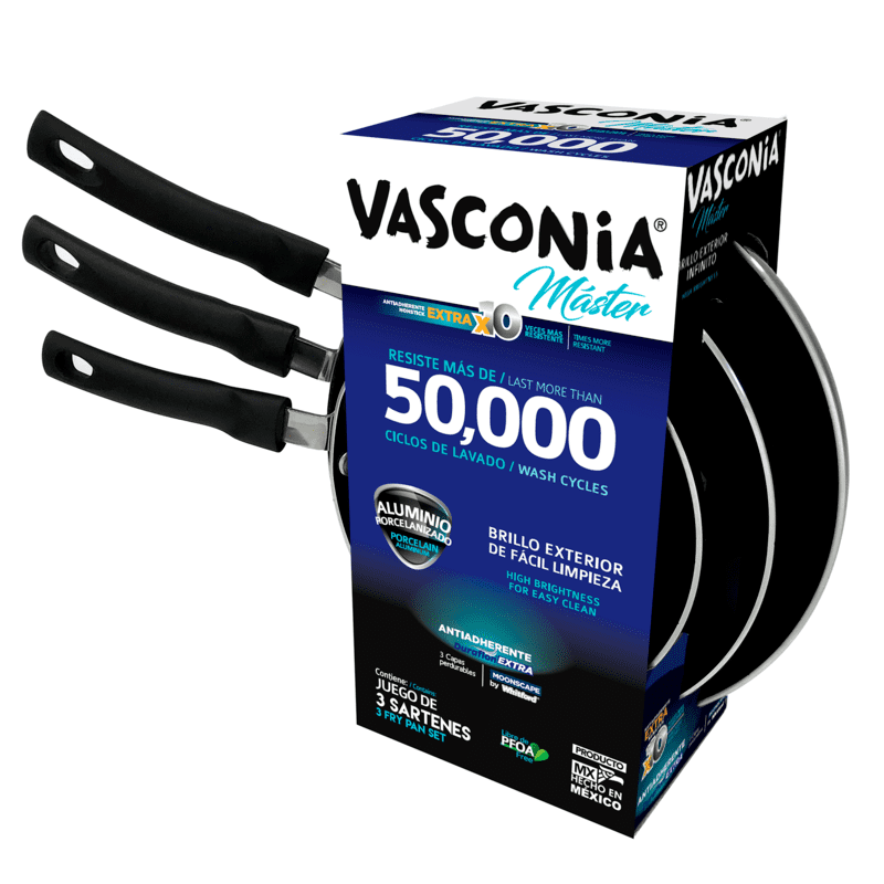 3Pack de Sartenes Vasconia Master de Aluminio porcelanizado con Antiadherente Moonscape