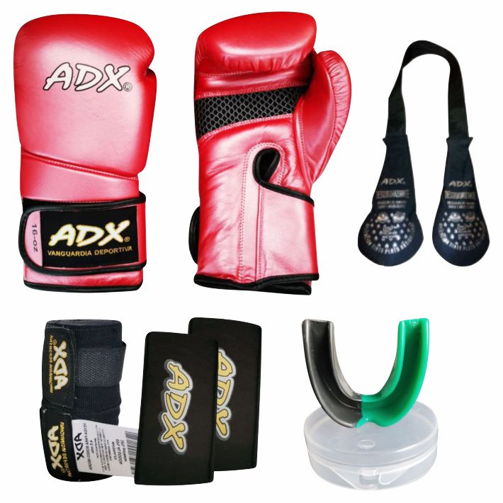 Guante Box Adx Linea Elite Piel Genuina Multicapas Rojo Aperlado Guantes de Boxeo Red Gold